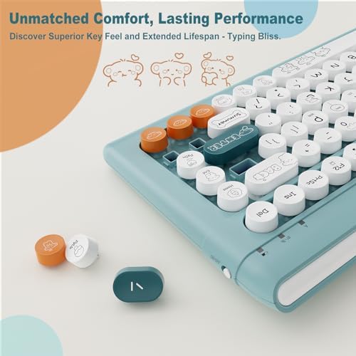 SADES Retro Wireless Bluetooth Keyboard for Mac, i Pad, i Phone, PC & Android – Multi-Device Connectivity & Portable Design with Vintage Round Keycaps – Perfect for Effortless Typing on the Go in Chic Pink