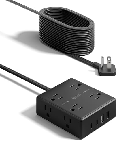 15 Ft Surge Protector Power Strip with 8 Outlets & 4 USB Ports – Wall Mountable Flat Plug Charging Station for Home, Office, and Dorm Room – High-Speed USB-C Compatible Extension Cord for Ultimate Device Connectivity and Safety