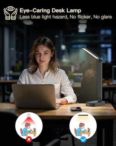 Transform Your Workspace with the One Beat Multifunctional Desk Lamp: 6 AC Outlets & 4 USB Ports (Including 2 USB-C) for Effortless Charging, 4 Color Modes & 5 Brightness Levels for Eye-Caring Illumination – Perfect for Home Office, College Dorm, and Essential Room Decor (White)