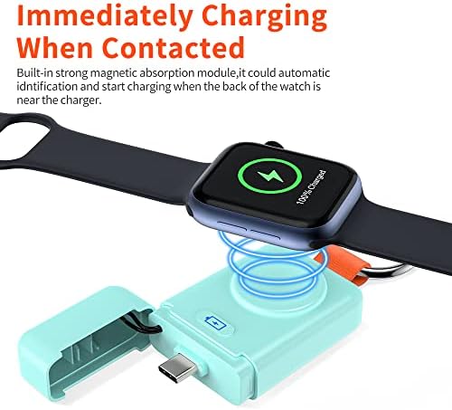 Compact Magnetic Wireless Power Bank for Apple Watch – HUOTO 1400 m Ah Travel Charger with Keychain Attachment for Series 9/8/7/6/SE/5/4/3/2/1/UItra/UItra 2 – Fast, Reliable Charging On-the-Go