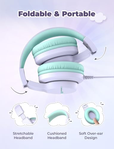 i Clever Kids Headphones: Safe 85 d B Volume-Limited Over-Ear Stereo Sound for Children – Foldable, Lightweight, and Compatible with i Pads and Computers for Easy Travel and Learning