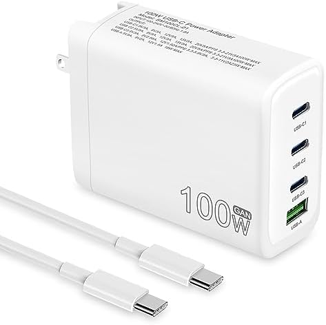 Ultimate 100 W Ga N USB-C Charger: 4-Port Fast Charging Station for Mac Book Pro, i Phone 14 Pro, Galaxy S23 Ultra & More – Compact Power Adapter for Enhanced Device Compatibility and Efficient Multi-Device Charging