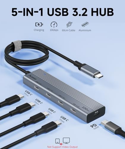 Revolutionize Your Connectivity with the Aceele 10 Gbps USB C Hub Splitter – Ultimate 4-Port Adapter Featuring Dual USB-A 3.2 & USB-C 3.2 for Mac Book Pro, i Mac, i Pad – High-Efficiency 100 W Power Delivery Charging – Seamless Device Integration for Swift File Transfers and Enhanced Productivity