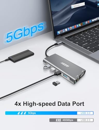 Elevate Your Workstation with the IKERY 11-in-1 USB C Hub – Unleash 4 K HDMI, 1080 P VGA, 100 W Power Delivery, and High-Speed RJ45 Ethernet for Seamless Connectivity – Perfect Laptop Companion for Professionals and Creatives Seeking Efficiency and Versatility in One Sleek Design
