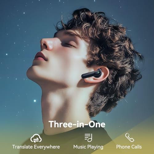 Transformative Language Translation Earbuds: Cutting-Edge 3-in-1 Bluetooth Headphones for Instant Communication in 150 Languages, Advanced Noise-Cancelling Features, Ideal for Travelers, Includes Complimentary 2-Year Service Subscription, Fully Compatible with i OS & Android Devices