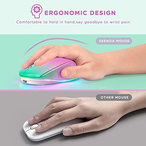 seenda Rechargeable Wireless Mouse with LED Rainbow Lights – Ergonomic, Quiet Click Design for Laptops, PCs, and Chromebooks – Perfect for Kids and Professionals Alike – Portable Purple Accessory for Enhanced Productivity and Style