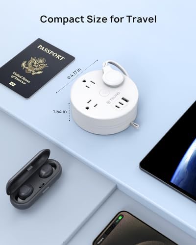 Compact TROND 20 W USB-C Travel Power Strip – Retractable 5 ft Extension Cord with 3 AC Outlets for Fast Charging, Perfect Cruise Ship Essential, Ultra-Thin Flat Plug for Home & Dorm Use – Stay Organized & Connected Anywhere