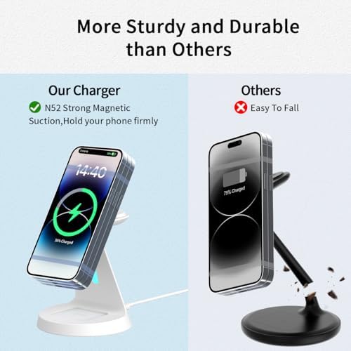 Revolutionize Your Charging Routine with the 3-in-1 Mag Safe-Compatible Charging Station – Fast Wireless Charger for i Phone 12-16 Series, Air Pods, and Apple Watch – Sleek, Compact Design with Enhanced Safety Features for Home and Office Use