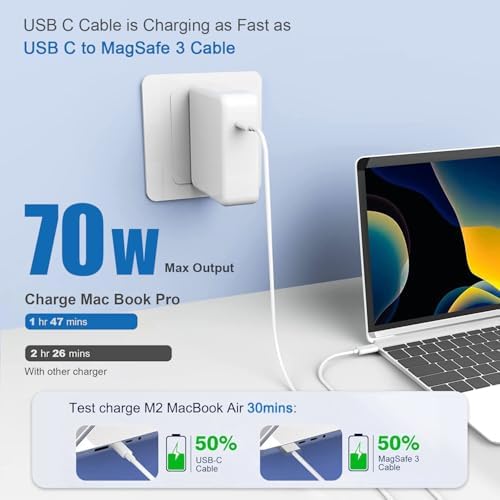 Ultra-Fast 70 W USB-C Charger for Mac Book Air & Pro (13-16 inch) – Compatible with M1, M2, M3 & M4 – 6.6 FT Cable – Reliable & Safe Charging for All Apple Devices – Compact Design for Travel – Lightning-Fast Charging: 50% in 30 mins – Universal Compatibility with Multiple Brands – Perfect for On-the-Go Efficiency – Enhanced Power Output & Data Sync – Your Portable Power Solution for 2024 & Beyond