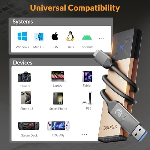 i Dsonix High-Speed M.2 NVMe Enclosure Adapter with Heavy-Duty Protector – 10 Gbps USB C SSD Converter for M.2 PCIe & AHCI SATA – Ultimate Portable Storage Solution with Enhanced Durability and Rapid Data Transfer Efficiency