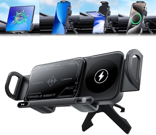 Smart Auto Rotating Wireless Car Charger and Phone Holder for Foldable Devices – 2-in-1 Fast Charging Solution with Enhanced Compatibility and Safety Features (Sleek Black Design)