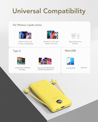 VEGER 10000 m Ah Slim Fast Charging Portable Power Bank with Built-In Cables and Wall Plug – Essential Travel Battery Pack for i Phone, i Pad, Samsung & More in Vibrant Green – Unmatched Convenience and Speed for Mobile Users