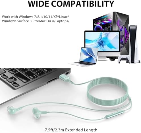 Enhance Your Audio Clarity: Advanced USB Wired Earbuds with 7.5 FT Cord, Noise-Canceling Mic, and Magnetic Storage – Ideal for Zoom Calls, Gaming, and Mac Book Pro Connectivity – Comfort Meets Performance