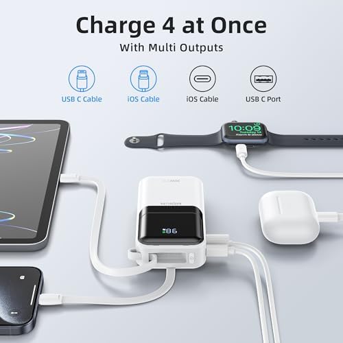 MOKi N 10,000 m Ah Ultra-Fast Portable Charger with Built-in Cables & Smart Digital Display – 30 W PD Power Bank for i Phone 16/15/14/13, Samsung Galaxy S23/S22/S21, Google Pixel – Compact Travel-Friendly Battery Pack with Safety Features & Multiple Charging Ports – Lightweight & Airline-Approved for On-the-Go Convenience