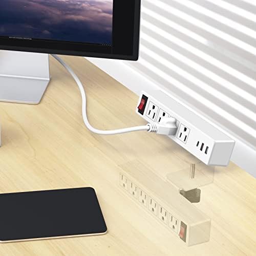 Ultimate Under-Desk Power Management Hub: Dual Layer Desk Clamp Surge Protector with 10 AC Outlets & 3 Fast USB Ports (20 W USB-C), 6 Ft Extension Cord for Efficient Office & Home Charging – ETL Listed for Enhanced Safety and Reliability