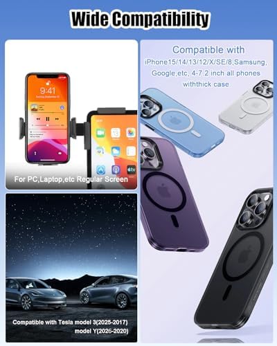 Revolutionize Your Driving with the Qi2 15 W Tesla Phone Mount Charger: Fast Charging, Heat Restriction, and Unmatched Suction for Model Y & 3 – Perfectly Compatible with i Phone 16-12 Series, Includes 40″ C-C Cable for Seamless Connectivity and Safety