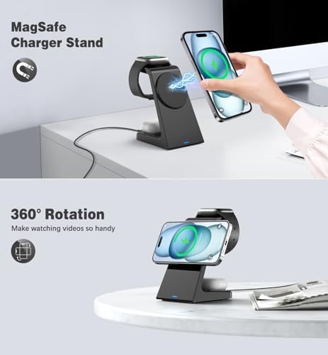 Magnetic 3-in-1 Wireless Charging Station for Apple Devices – Fast 20 W Mag-Safe Charger Dock for i Phone 12-16, Air Pods, and Apple Watch – Sleek, Ergonomic Design for Clutter-Free Power Management and Enhanced Compatibility