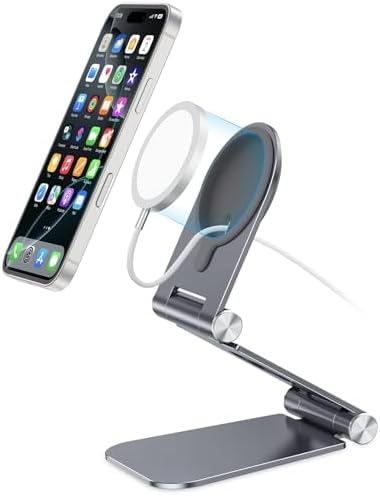 Stand for MagSafe Charger, OMOTON Foldable Phone Stand Holder for MagSafe Accessories， Compatible with iPhone 15/14/13/12 Pro Max/Pro/Mini, Charger for MagSafe Not Included, Black – Enhanced Compatibility and Speed