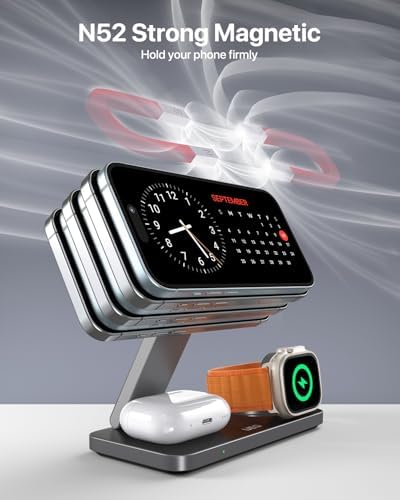 Versatile Foldable 3-in-1 Wireless Charging Station for Apple Devices – Mag Safe Compatible Charging Dock for i Phone 16, 15, 14, 13, 12, Air Pods Pro, and Apple Watch Ultra – Fast, Efficient, and Compact Design in Sleek White Finish