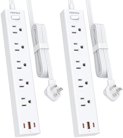 Ultra-Slim 15 FT Flat Plug Power Strip with 5 Outlets & 3 Smart USB Ports – 1700 Joules Surge Protector for Home, Office & Dorm Use – Space-Saving Design with Right-Angle Plug for Optimal Access and Charging Efficiency