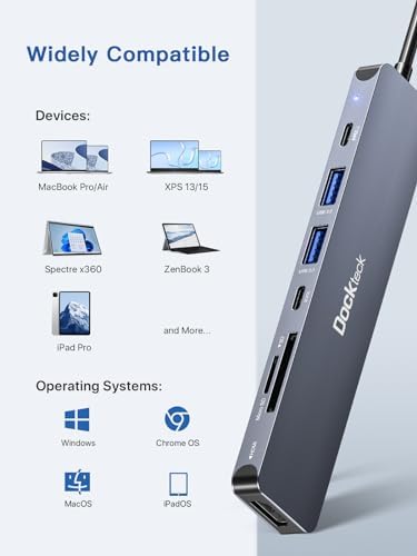 Transform Your Workspace with the dockteck 7-in-1 USB C Hub: Ultimate 4 K HDMI Adapter, Fast Ethernet, and 100 W Power Delivery for Mac Book, i Pad Pro, and XPS – High-Speed Connectivity and Dual SD/TF Card Slots for Enhanced Productivity and Seamless Data Transfer
