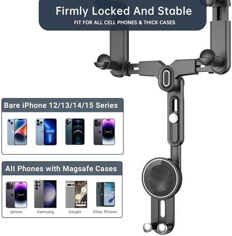 Revolutionize Your Driving Experience with Our Premium Mag Safe Car Mount – Secure Rear View Mirror Phone Holder for i Phone 16/15/14/13/12 Series & All Mag Safe Devices – Effortless Installation, Adjustable Viewing Angles, and Superior Magnetic Grip for Ultimate Safety and Convenience