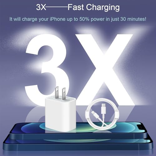 i Phone Super Fast Charger 20 W Dual Pack – Rapid USB-C Wall Charger & 6 FT Charging Cables for i Phone 14, 13, 12, 11 & i Pad – Enhanced Speed, MFi Certified, Compact Design for Home and Travel