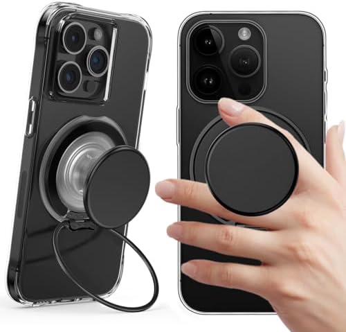 AUROX Magnetic Phone Grip for i Phone 12-16 Series – Transparent White Expandable Holder with Adjustable Kickstand for Secure, Hands-Free Viewing – Ultimate Comfort and Style in Mobile Accessories