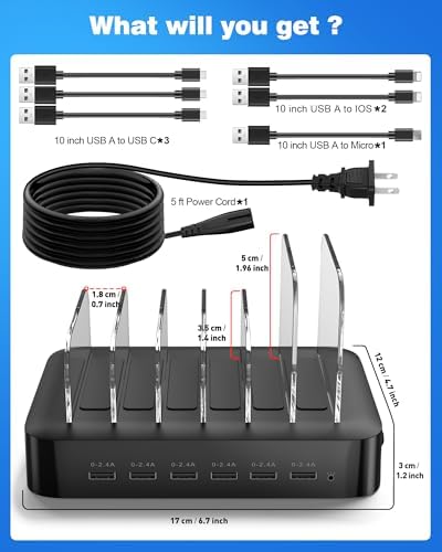 MSTJRY Multi-Device Charging Station: 6-Port USB Fast Charger Hub for Family Organization – Sleek Black Dock for i Phone, i Pad, Android, and Tablets – Smart Charging Technology with Safety Features for Efficient Power Management