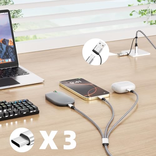 Ultimate Travel Companion: 5 ft USB C Splitter Multi Charging Cable – Dual USB A/C to 3 Type-C Ports for Fast Charging of i Phone 16/15 Series, Tablets & More – 2 Pack for Convenience and Enhanced Compatibility
