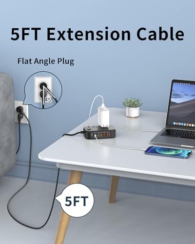 Effortless Power: 65 W USB Charging Station with Surge Protection – 5 FT Flat Extension Cord for Travel, Home, Office & School – Multi-Device Charging Hub for Fast, Safe Energy Delivery – Lightweight & Compact Design for Ultimate Portability