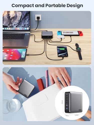 200 W Ga N III USB C Charging Hub – 6-Port Fast Charging Station for Laptops and Devices – PD 65 W Compatible with Mac Book Pro, i Pad, i Phone 15/16, Galaxy S23/S24, Steam Deck & More – Ultimate Universal Charger for Home, Office & Travel