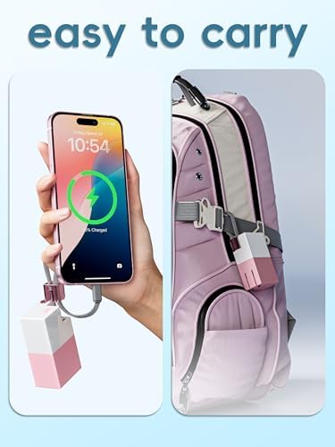 Sleek 5000 m Ah Pink Power Bank with Built-in Charging Cable & AC Plug – Ultra-Compact 22.5 W Fast Charging Solution for Travelers – Lightweight Mini Portable Charger Compatible with Samsung & More – Effortless Power for Daily Adventures and On-the-Go Use