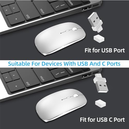 Elevate Your Productivity with the Versatile Wireless Mouse – Rechargeable Bluetooth 5.2 Connectivity, Three Modes (USB-A & USB-C Compatible) for Seamless Use with Mac Book, Chromebook, and More – Silent Click Design for Distraction-Free Work, Sleek Black Finish, Perfect for Travel and Home Office Efficiency