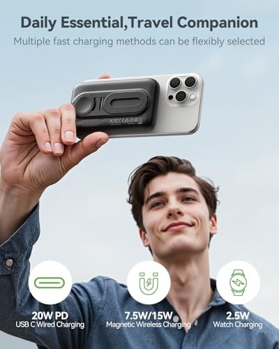Magnetic Wireless Power Bank for i Phone & Apple Watch – 10,000 m Ah Fast Charging Portable Charger with Integrated Stand and LED Display – Ultimate Travel-Friendly Solution for i Phone 16/15/14/13/12 Pro Max & Apple Watch Series 10-1/SE/Ultra 2