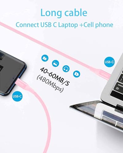 15 FT USB-C to USB-C Charging Cable (2 Pack, 60 W) – High-Speed Data Transfer & Power Delivery for i Phone 15 Pro, Samsung Galaxy S23/S22, Google Pixel 6 Pro, and More – Ultimate Compatibility & Durability for On-the-Go Charging Solutions