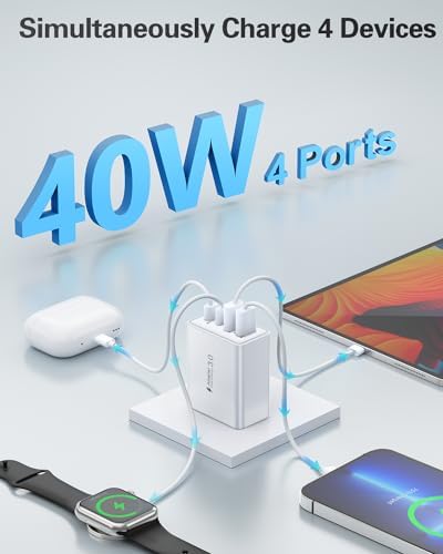 40 W Dual PD Fast Charging 4-Port USB C Charger Block Duo – Universal Compatibility for i Phone 16-11 Pro Max & Samsung Devices – Efficient Multi-Device Power Adapter for Home, Office, and Travel Use