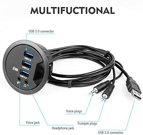 Streamline Your Workspace with the WDX Desk-Fit 4 Port USB 3.0 Hub – Compact 3.14″ Diameter Design with 5 Gbps Data Transfer, 3.5 mm Audio Mic Jack, and BC 1.2 USB Charger for i Phone & Smartphones – Ultimate Connectivity Solution for Professionals and Tech Enthusiasts