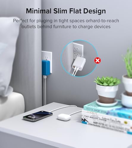 Elevate Your Charging Game with the 2 Pack Flat USB C Charger Block – 40 W Fast Charge Hub for i Phone 12-16, i Pad & Samsung Devices, Featuring 4 Ports for Simultaneous Power Delivery & Quick Charge, Sleek Light Blue Travel-Friendly Design Ideal for Home & On-the-Go Use