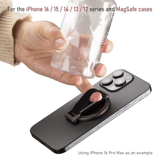 Transform Your i Phone Experience with the Mag Safe Phone Grip Kickstand – Ergonomic Adjustable Strap with 20 N52 Magnets for Ultimate Stability | Foldable & Ultra-Portable Design for Seamless Compatibility with i Phone 12/13/14/15/16 Pro Max | Enhance Hands-Free Use with Secure Magnetic Attachment for Videos and Photos
