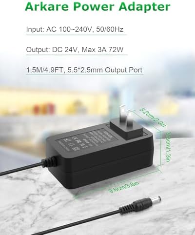 High-Performance 24 V 2 A Power Supply Adapter: Versatile 48 W AC to DC Converter for LED Strips, CCTV Cameras, and Printers – 4.9 FT Cable with Dual Barrel Plug Compatibility (5.5 x 2.5 mm & 2.1 mm) – Universal Input 100 V-240 V for Safe and Consistent Power Delivery – Essential Power Solution for Home and Professional Use with Enhanced Safety Features