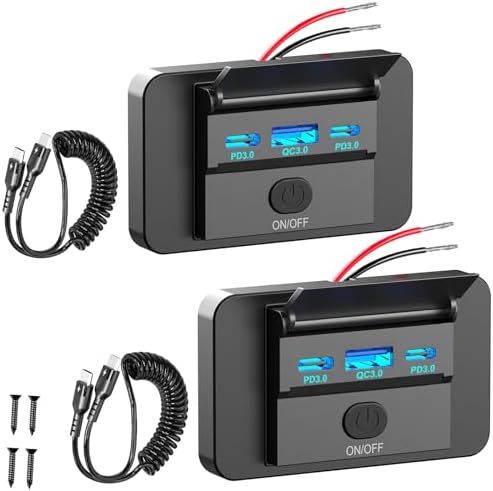 Dual 90 W 12 V USB Outlet Charger Panel – Ouffun Fast Charging Solution for Cars, RVs, and Trucks with Dual 36 W PD & QC3.0 Technology and 2 x 65 W USB C Cables – Seamless Installation for Ultimate Convenience and Compatibility