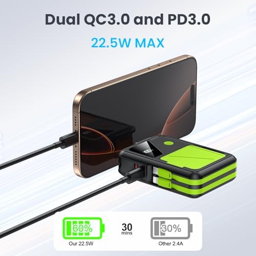 Revolutionary 3-in-1 Magnetic Wireless Power Bank – 10,000 m Ah Capacity with Built-in Cables and AC Plug – 22.5 W Fast Charging for i Phone 15/14/13/12, Apple Watch, and Air Pods – Ultimate Travel Companion for Seamless Device Charging