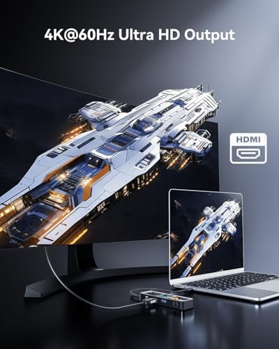 Transform Your Workflow with the DOCKCASE Explorer Edition 6-in-1 USB C Hub – Experience 4 K@60 Hz HDMI Output, Lightning-Fast Gigabit Ethernet, and Versatile USB-C & Dual USB-A Connections for Mac Book Air/Pro & XPS – Ultimate Power Delivery for Dynamic Professionals On the Move