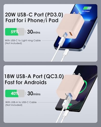4-Pack Fast Charging USB C Charger Block – Dual Port Multiport Adapter with PD 20 W USB-C & QC 3.0 USB-A for i Phone 16/15/14/13/12/11/X/8, i Pad, Samsung Galaxy, Google & More – Ultimate Charging Solution for Home, Office, and Travel