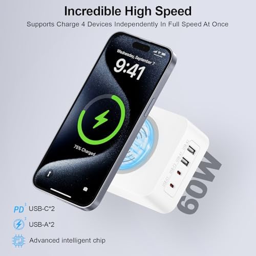Ultimate 60 W Wireless Charging Hub for Samsung Galaxy & i Phone – Multi-Device USB-C Power Station with 4 Rapid Charging Ports – Essential for Tech-Savvy Professionals and Busy Lifestyles – Stylish, Safe Design for Home & Office Use