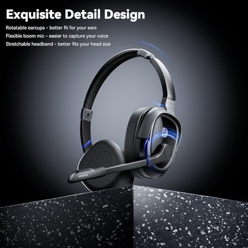 Dytole AI Noise Cancelling Bluetooth Headphones – 65-Hour Wireless Headset with Built-in Mute Function for Enhanced Call Center Performance, Remote Work, and Virtual Meetings – Superior Sound Quality, Lightweight Comfort, & Broad Device Compatibility
