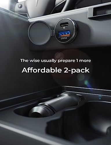 LISEN 2-Pack Ultra Compact 48 W USB C Car Charger Adapter – All Metal Fast Charge Cigarette Lighter USB Charger for i Phone 15, 14 Pro Max, Galaxy S23/22, i Pad Pro – Smallest Flush Design for Seamless Integration and Enhanced Speed