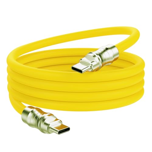 USB C to USB C Silicone Cable 2Pack 10FT, Ultra Flexible & Soft USB Type C 100W Fast Charging Cable, Geek Industrial PD Data Transfer Cable for Phones,Tablet,Laptops(Yellow) – Enhanced Compatibility and Speed