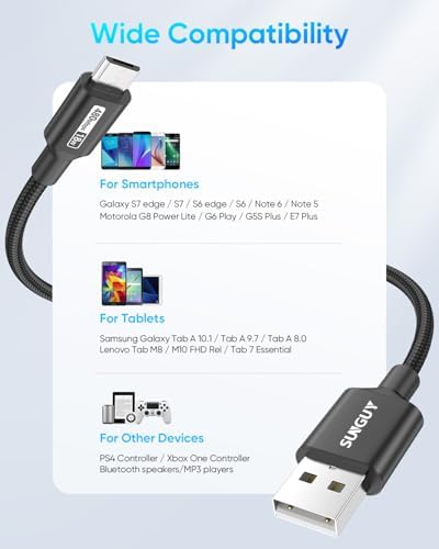 SUNGUY Micro USB Cable 1.5FT, [10-Pack] Short Braided USB 2.0 Micro Android Charger Fast Charging & Data Sync Cord Compatible with Samsung Galaxy S6 S7 Edge Note 5, Tab 4, PS4, Kindle and More – Enhanced Compatibility and Speed
